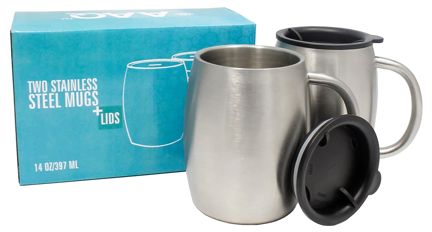 Set of 2 II 14Oz Double Wall Vacuum Sealed Insulated Tea / Coffee Mugs