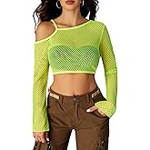 Avidlove Mesh Crop Tops for Women Long Sleeve Fishnet Shirt See Through Tops Rave Outfits Party Clubwear