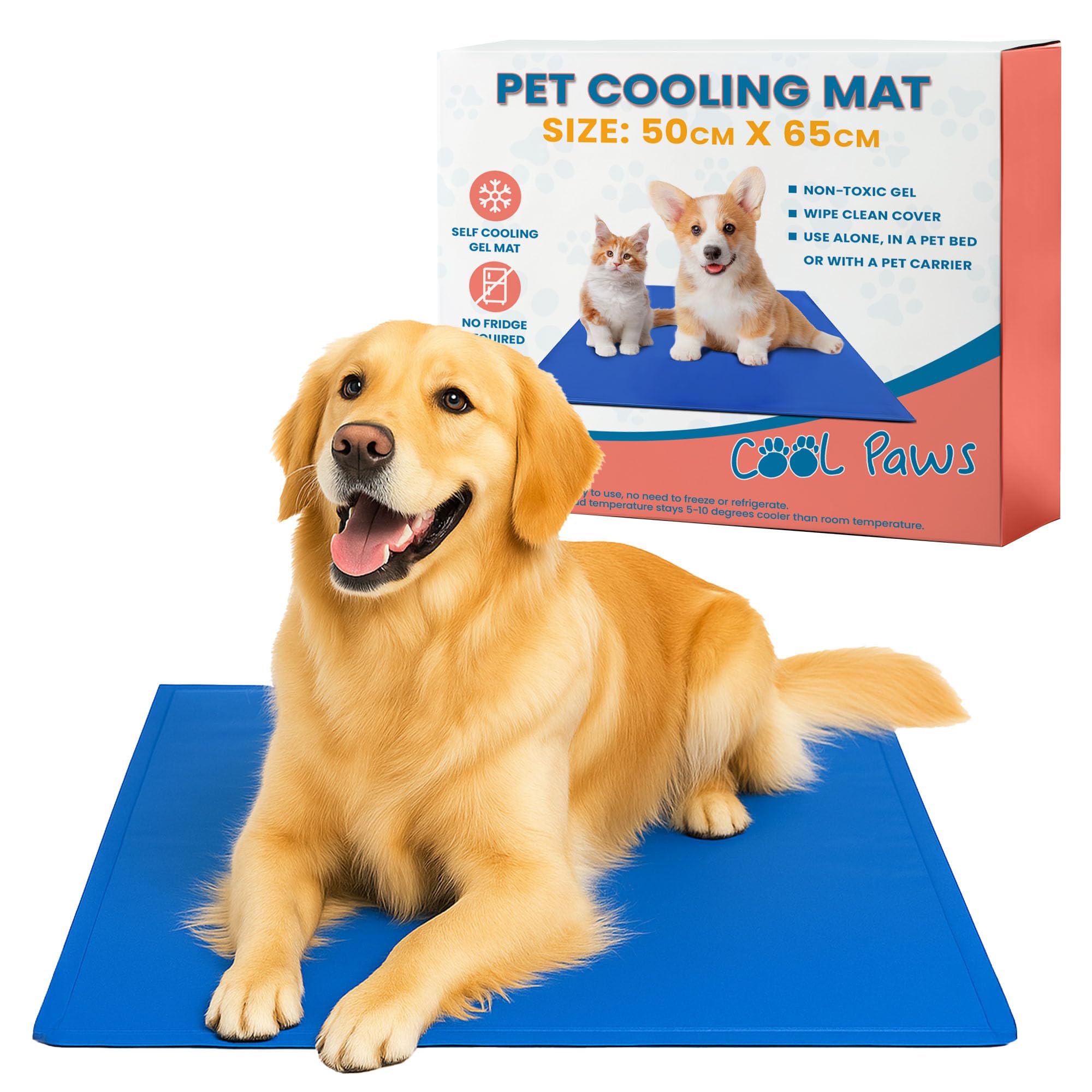 Cool Paws Pet Cooling Mat - Large Self-Cooling Gel Pad for Dogs & Cats - Foldable, Durable, Non-Toxic Ideal for Crate, Bed, Car, Floor - Cool Mat for Summer Heat Relief, Travel, Blue 50x65cm