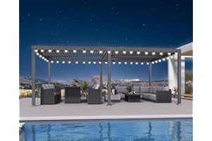 PURPLE LEAF Louvered Pergola with Lights 13' x 20' Enormous Patio Aluminum Pergola with Independent Adjustable Rainproof Roof Hardtop for Family Gathering Outdoor Kitchen