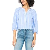 Vince Camuto Women's Striped 3/4 Raglan Sleeve Button Down Blouse