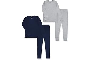 Studio 3 Kids' Thermal Long John Set for Boys - 4 Piece Underwear Long-Sleeve Shirt and Bottom - Cold Weather Base Layer Set