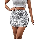 SHENHE Women's Sparkly Sequin High Waist Party Club Mini Bodycon Rave Skirt