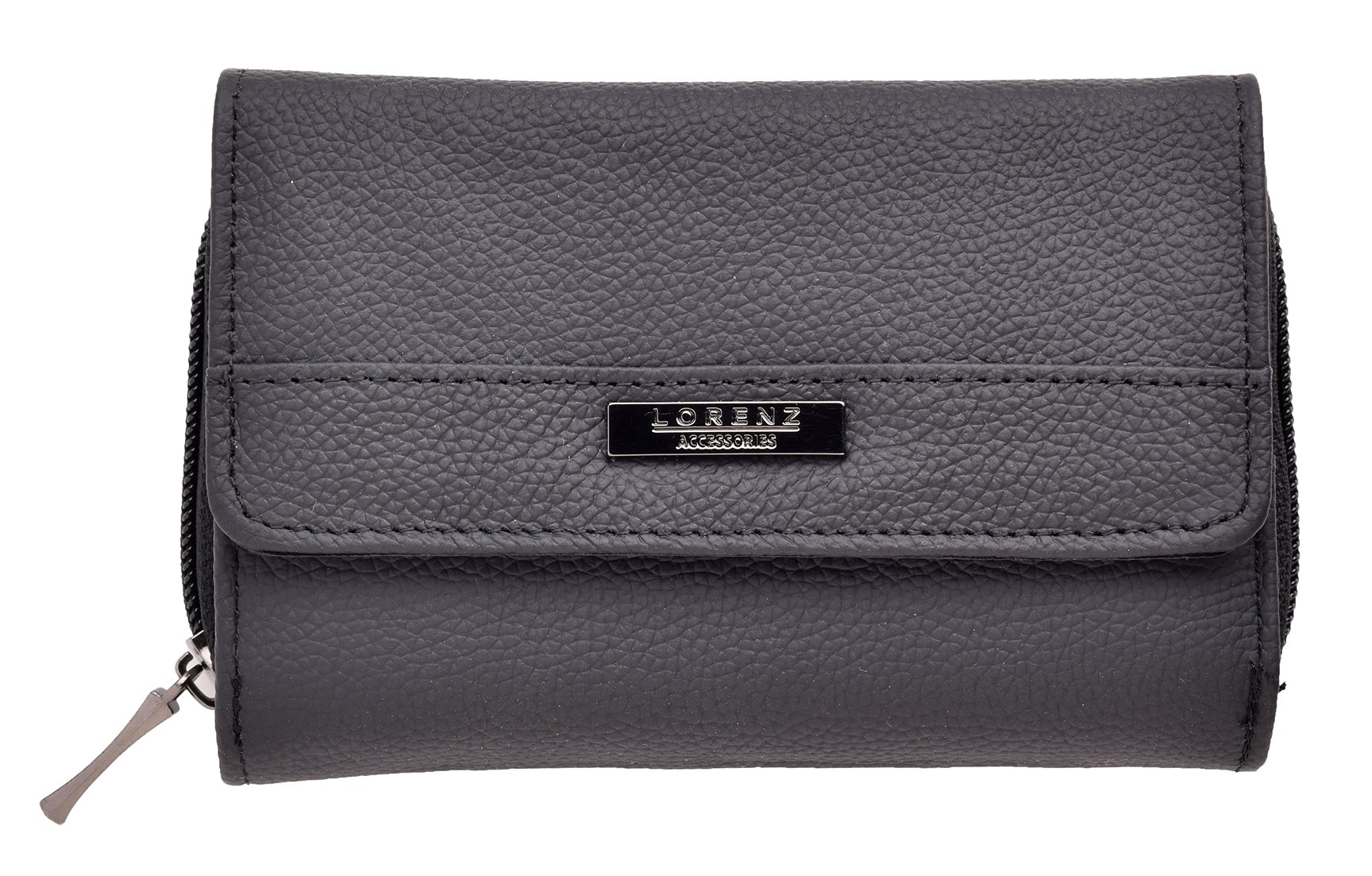 Ladies / Womens Matinee Style Leather Purse with Multiple Compartments - Black