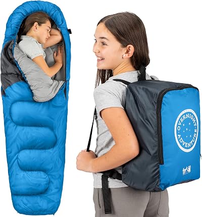 Trail Outdoor Kids Sleeping Bag Mummy 3 Season with Rucksack Blue 170cm