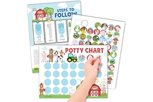 Hadley Designs Potty Training Chart for Toddlers Boys -10 Sticker Potty Chart for Toddlers Girls, 8.5x11" Potty Training Sticker Charts for Toilet Success, Farm Animals Toddler Reward Chart for Kids