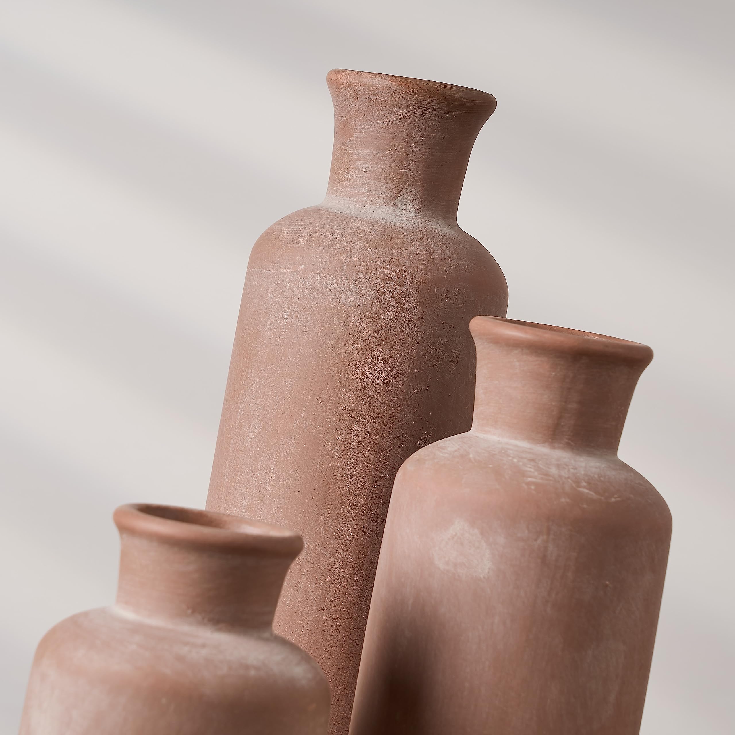 LUKA Ceramic Rustic Farmhouse Vase,Terracotta Vases for Decor,Vase Set of 3,Vase for Your Bedroom,Office,Living Room,Fireplace,Bookshelf Decor,Housewarming 10+7.5+5 Inch - Image 7