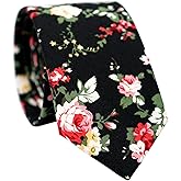 BELLUNO Cotton Floral Tie for Men, Skinny Flower Necktie for Wedding, Party, Activities, Cotton Slim Tie + Gift Box