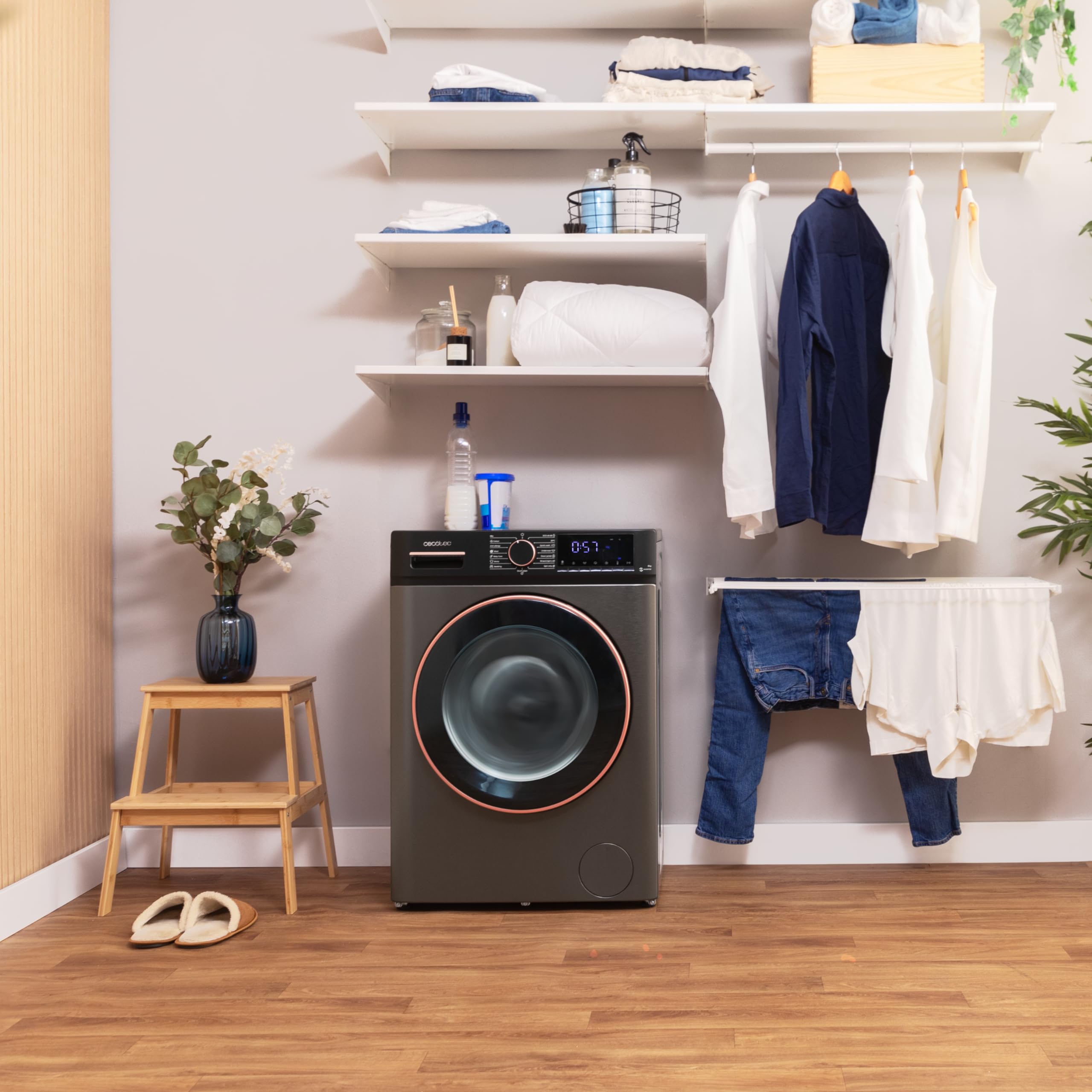 Cecotec Waschmaschine 8Kg Frontlader Bolero DressCode 8610 Inverter Steel A. 1400 U/min, Steam Max, Inverter Plus Motor, 15 Progr, OnSmart, Smooth Wash, Stop&Go, Antibakterielle Dichtung, Drum Clean 2