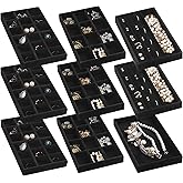Frebeauty Jewelry Organizer Tray,Stackable Velvet Jewelry Trays,Drawer Inserts Earring Organizer For Women Jewelry Storage Display Case for Rings Stud Necklaces,Set of 9(Black)