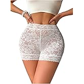 WDIRARA Women's Floral Lace Boyshorts Sheer Mid Rise Panties Underwear