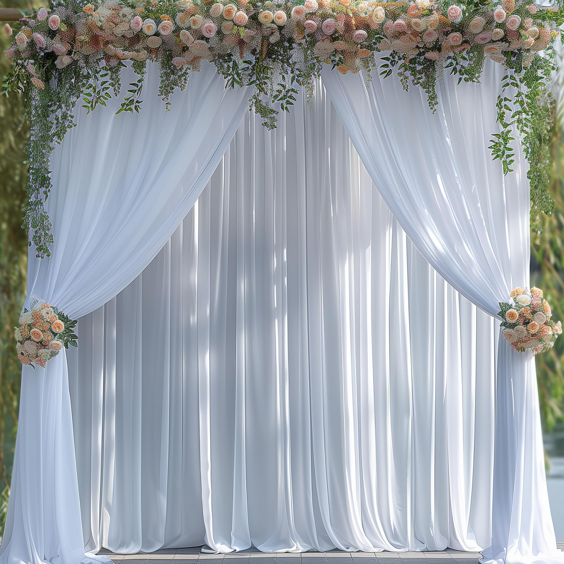 10x10ft Wrinkle Free White Backdrop Curtain for Parties Soft Fabric Drapes Wedding White Curtain Backdrop for Birthday Party Decorations Background for Photography 5x10ft, 2 Panels