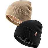 FURTALK 2 Pack Satin Lined Beanie for Men Women Acrylic Winter Hats Warm Silky Skull Cap