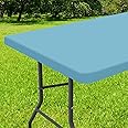 Smiry Rectangle Tablecloth, Elastic Fitted Flannel Backed Vinyl Tablecloths for 6ft Folding Tables, Waterproof Wipeable Table Covers for Indoor, Outdoor, Picnic and Camping (Aqua, 30"x72")
