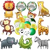 86 Pcs Jungle Safari Animal Balloons, Safari Jungle Theme Birthday Party Decorations, Wild One Birthday Decorations, Zebra Elephant Monkey Leopard Giraffe Lion Foil Balloons for Kids