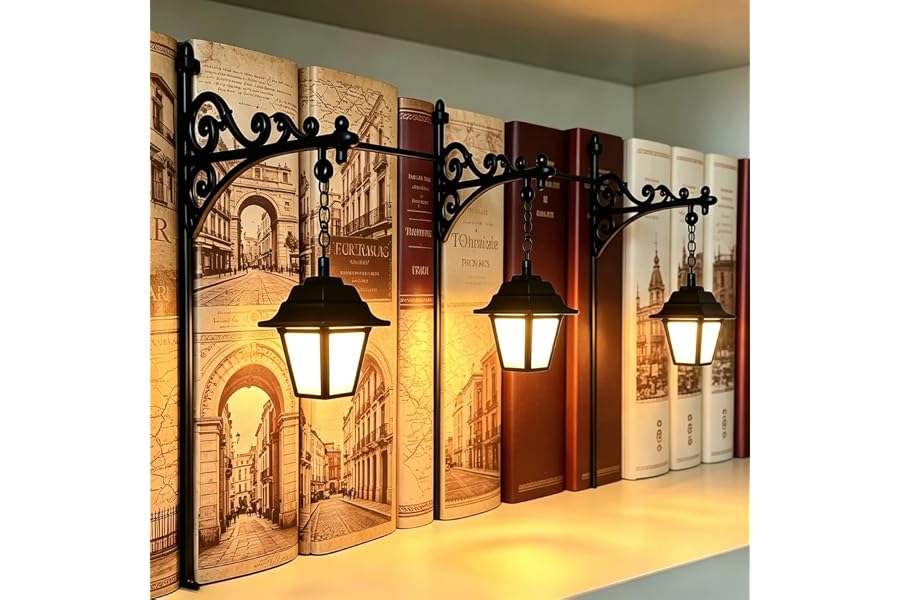3PCS Library Lantern Mini Bookshelf Lamp Antique LED Bookshelf Lantern | for Bookworms, Ornament Book Nook Light for Reading Corner Home Library Decor, Unique Gift for Book Lovers (Style A-3pcs)