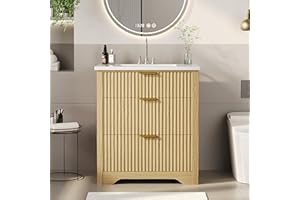 30" Bathroom Vanities with Sink Combo, Modern Vanity with Ceramic Basin, Wood Bathroom Cabinet with Door Easy to Clean Natura