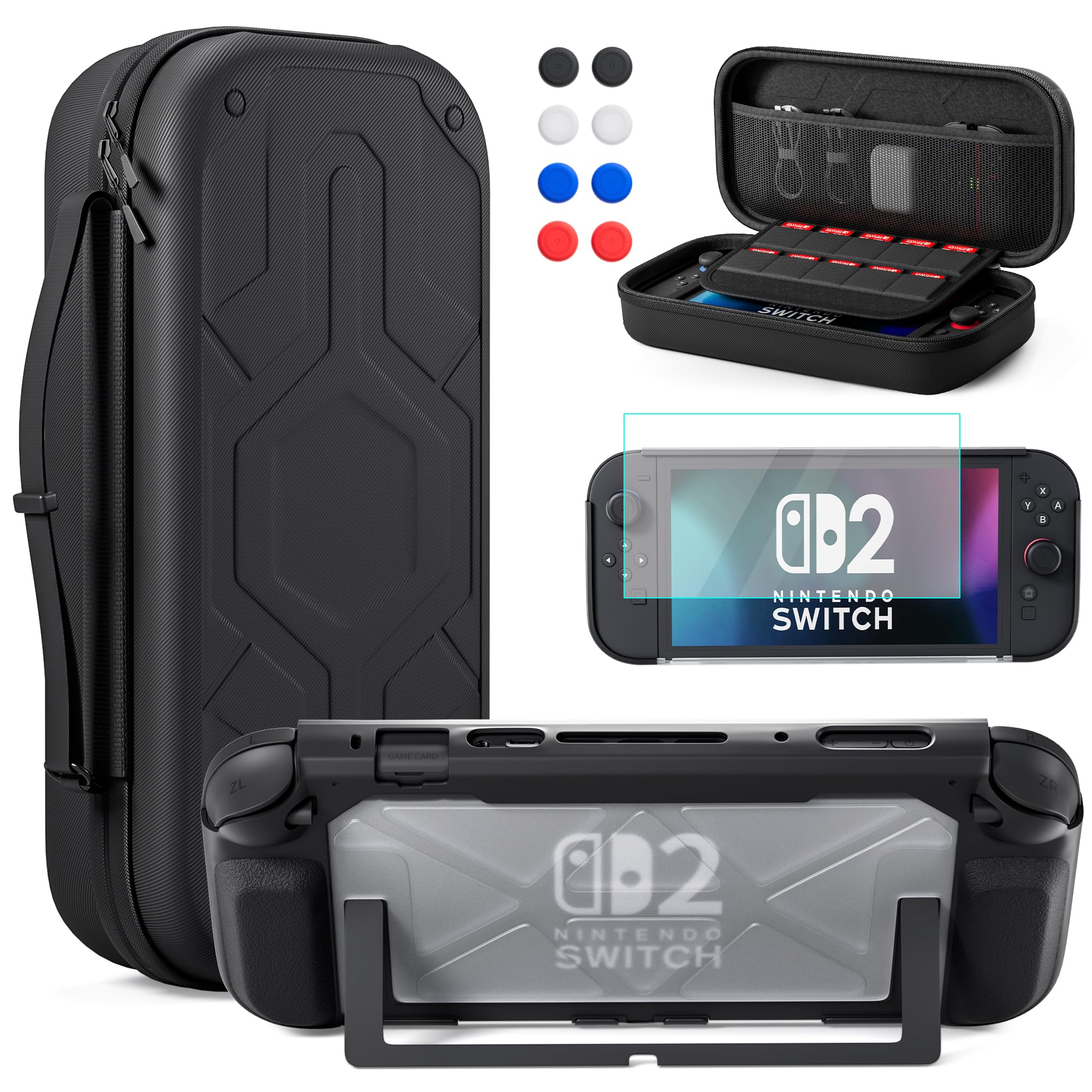Photo 1 of FANPL Case Bundle for Nintendo Switch 2 (2025) Accessories, Carrying Case for Switch 2 and Joy Con Controller with Hard Dockable Protective Cover, Screen protector, 8 Thumb Grips, Mecha Style Design