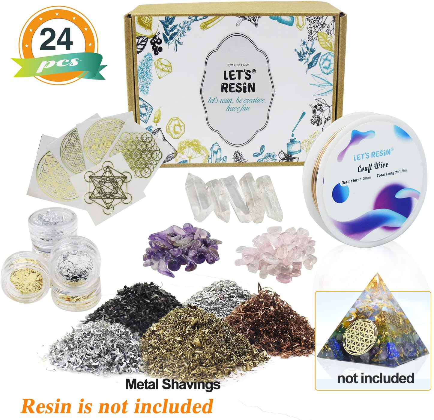 Orgone Pyramid Making Supplies Kit LET'S RESIN Orgone Orgonite Supplies with Metals, Crystals