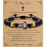 Alissl Stocking Stuffers Christmas Gift, Baseball/Basketball/Football/Soccer Cross Bracelet for Boys Tiger Eye Beads Sports Birthday Christmas Gifts for Boy Son Grandson Players Team Fan