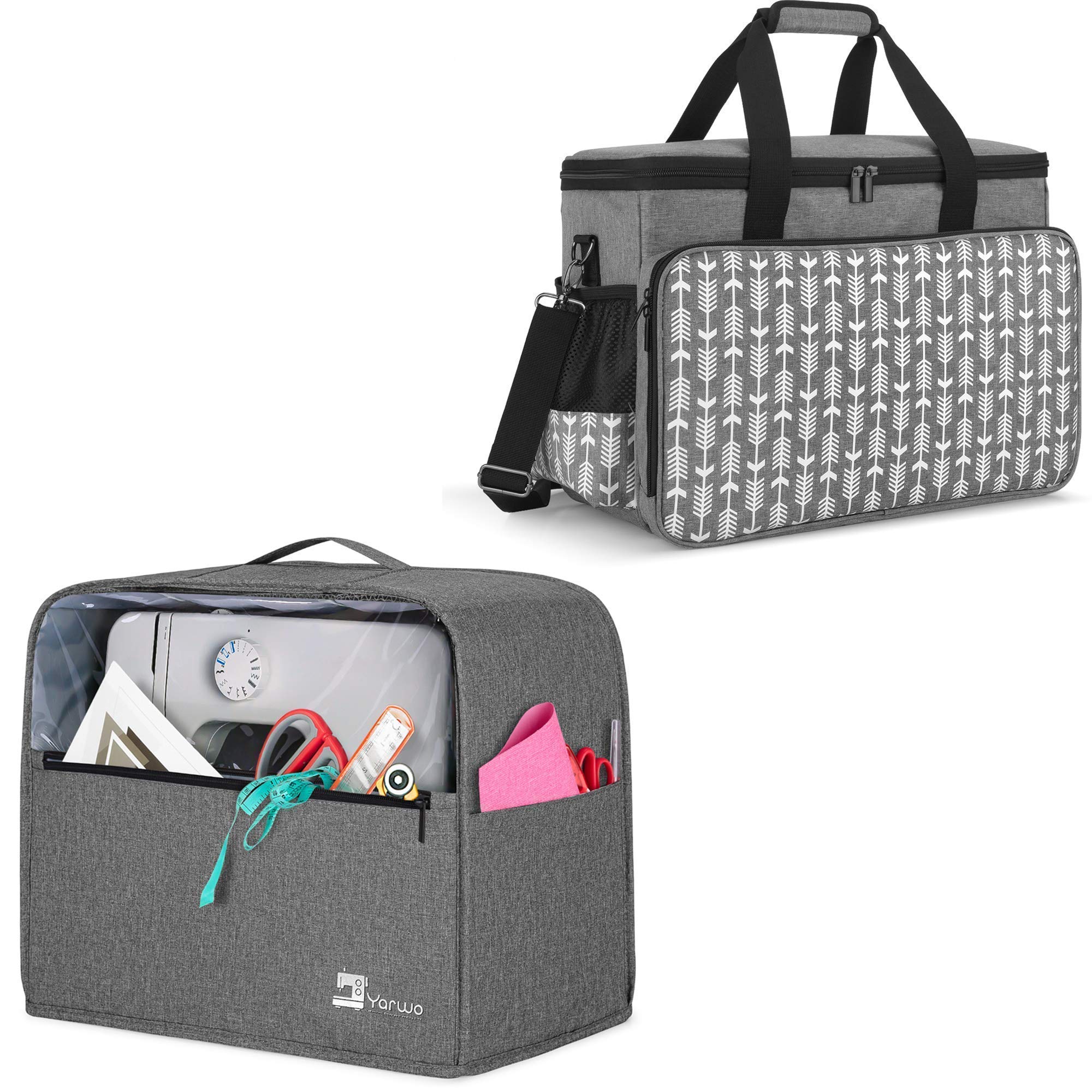 Yarwo Sewing Machine Carrying Case Bundle with Sewing Machine Cover compatible with Singer, Brother 