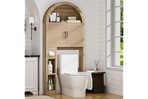 Spurgehom Over The Toilet Storage Cabinet, Bathroom Shelf Organizer Freestanding, Bathroom Arch Cabinet Over Toilet with Toilet Paper Holder and Anti-Tipping Device, Wood