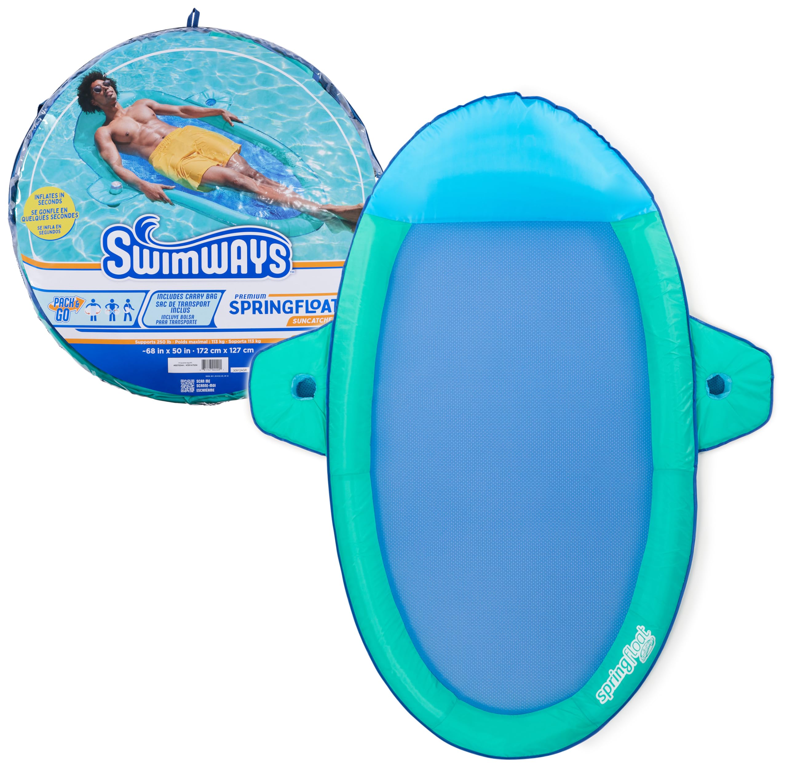 Photo 1 of SwimWays Spring Float Premium Suncatcher Pool Lounger for Swimming Pool, Inflatable Pool Floats Adult with Fast Inflation for Ages 15 & Up, Aqua