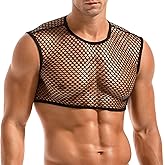 AMY COULEE Mens Fishnet Crop Top Sexy Mesh Tank Top See Through Sleeveless Undershirts Nightclub Party Vest