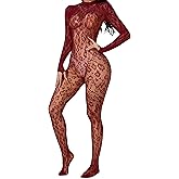 CZSABXY Womens Lace Leopard Jumpsuit Rave Outfits For Women Fishnet Bodysuit Lingerie Mesh Bodystocking