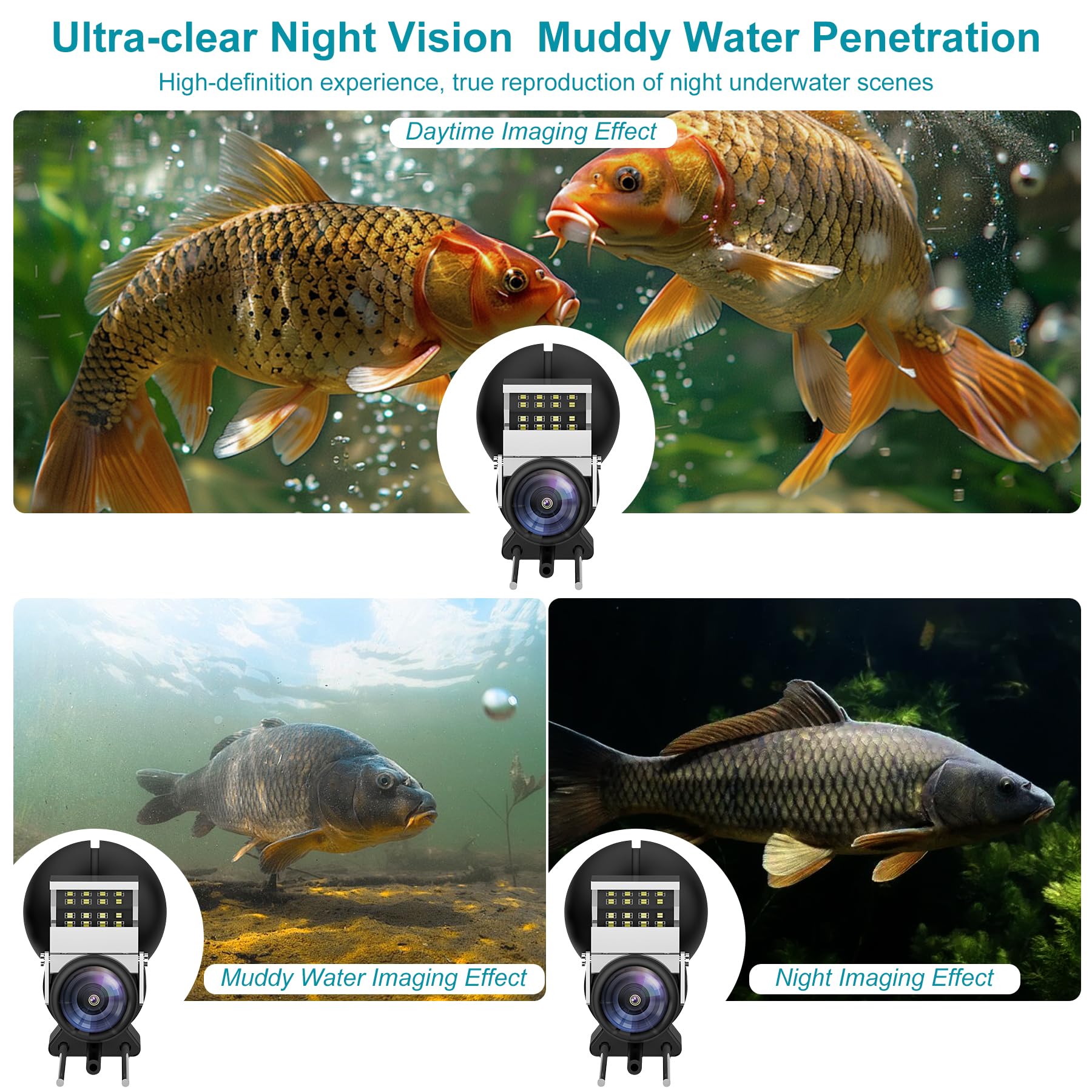 Underwater Fishing Camera, Fishing Camera with Infrared Night Vision Light, Portable Fish Finder with 100ft Cable, 5 Inch LCD and Upgraded HD Lens for Ice Lake Boat Kayak Fishing