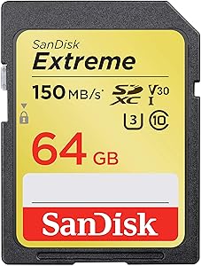 SanDisk 64GB Extreme SDXC UHS-I Card - C10, U3, V30, 4K UHD, SD Card - SDSDXV6-064G-GNCIN
