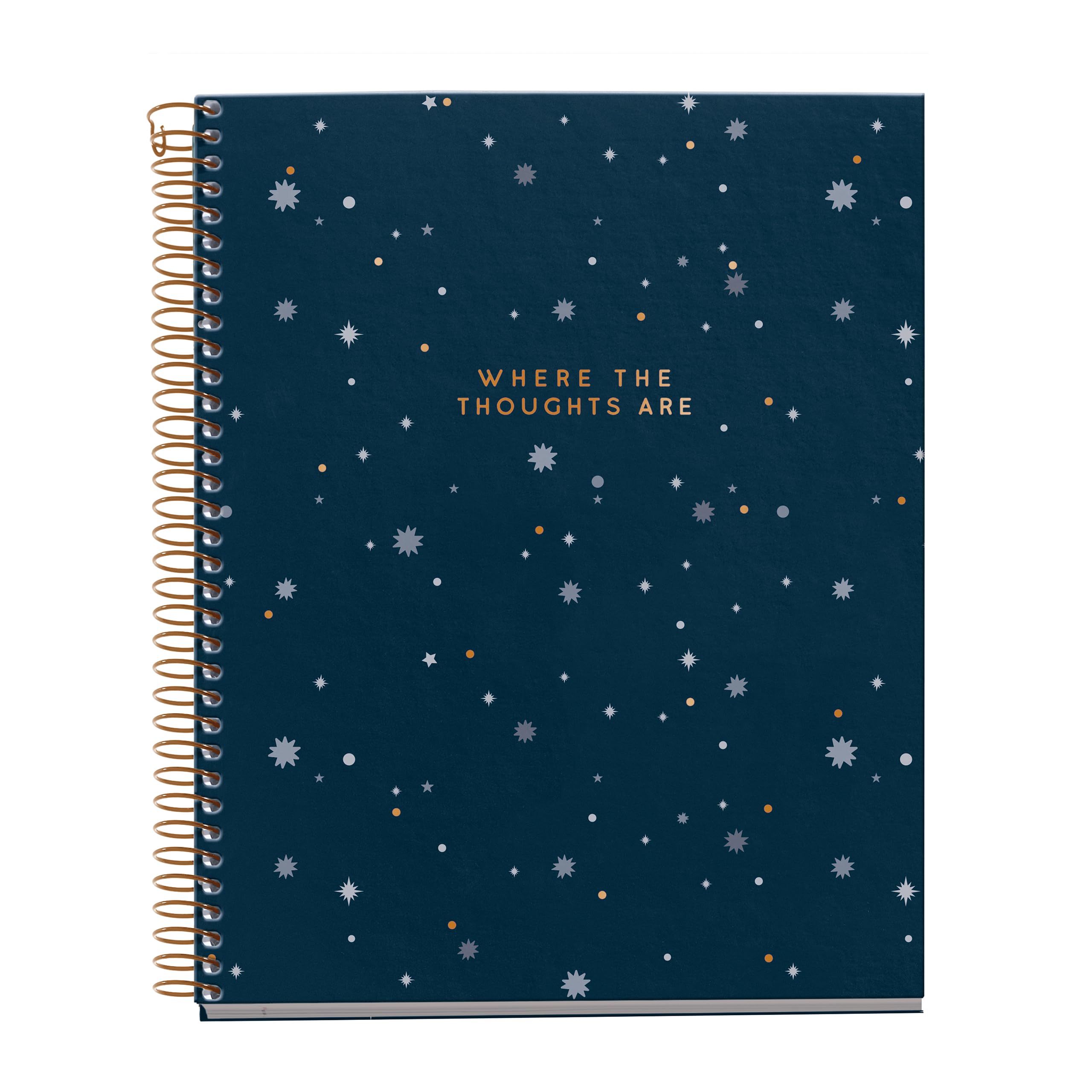 Miquelrius - Notebook A5 (148 x 210 mm), 5 mm grid, 120 sheets of 70 g/m², cardboard cover with gold details, 4 coloured stripes, copper spiral, Midnight Secrets collection
