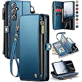 Defencase for Galaxy S25 Plus/S25+ Case Wallet with RFID Blocking Card Holder for Women Men, Elegant Leather Magnetic Snap Flip Strap Zipper Wallet Phone Cases for Samsung Galaxy S25 Plus 6.7", Blue