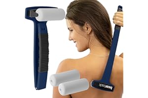 bearback Lotion Applicator for Back & Body. Premium 17" Long Handle Folding Applicator for Sunscreen | Self-Tanner | Body Lotion | Medication. 2 Foam Rollers Included. US Owned Small Business (Navy)