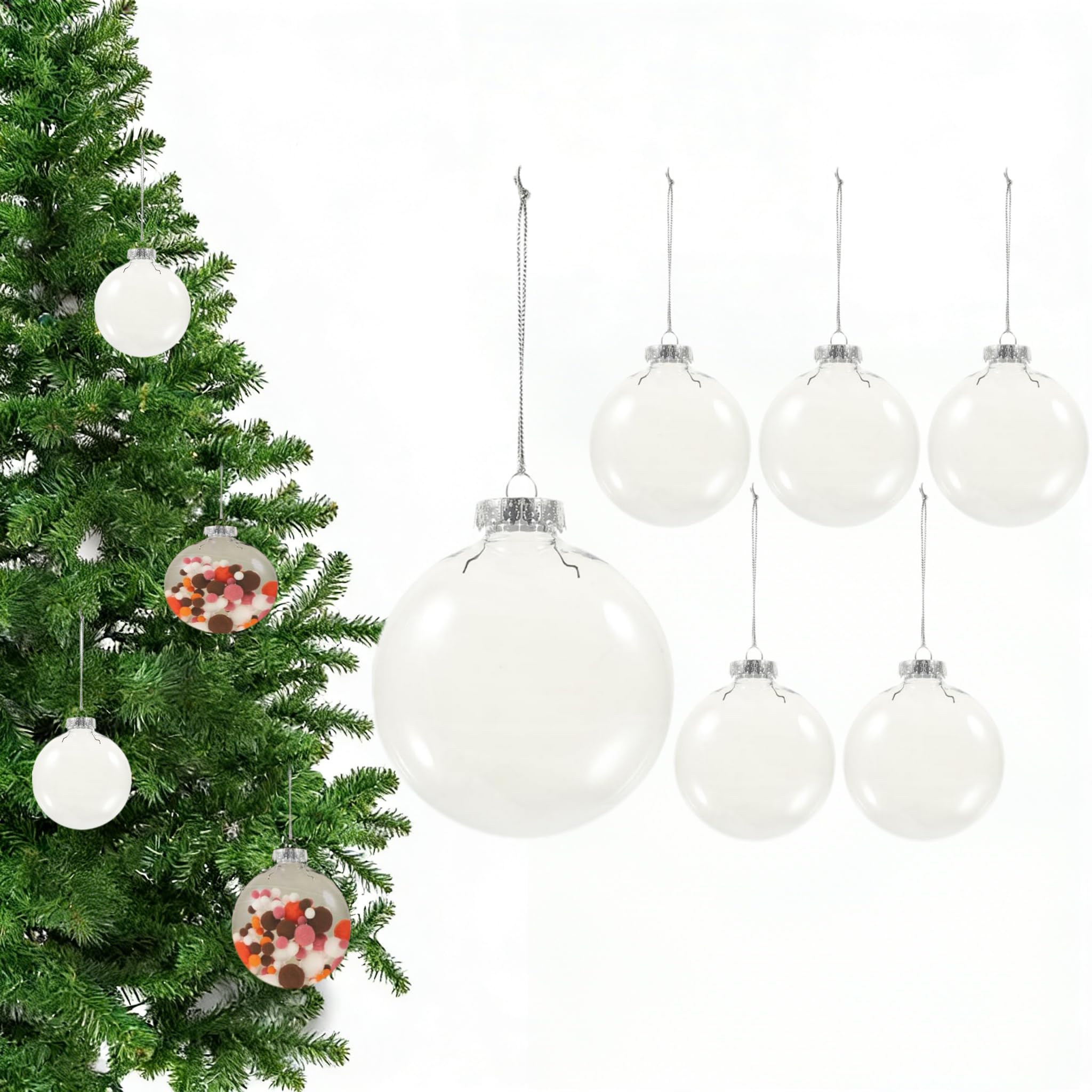 CAXUSD 6pcs Clear Fillable Christmas Balls Transparent Hanging Ornaments Diy Craft Decorations for Festive Holiday Tree Hanging Christmas Decorations