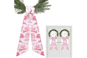 PARTYFORU Red Wreath Sash for Front Door - 2 Pcs French Toile Sashes for Wreaths Indoor Outdoor, Rustic Wreath Sash for Embroidery Monogram Farmhouse Decor