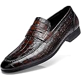 GOLDEN COXES FAMILY Classic Leather Dress Shoes for Mens, Fashion Crocodile Printed Casual Dress Shoe Loafer Slip On Shoes for Men