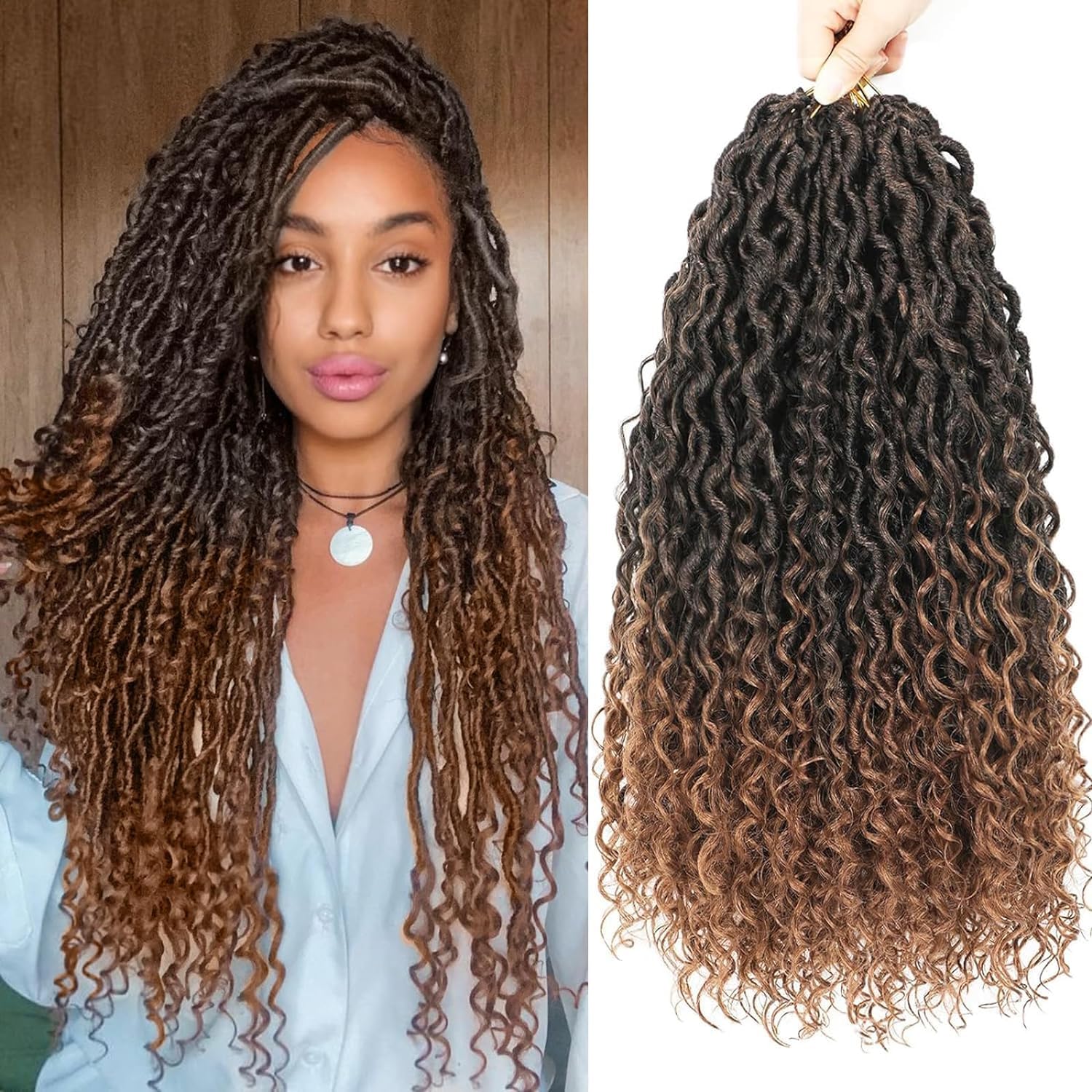Goddess Locs 18 Inch Soft Crochet Braids - 8 Packs Boho Faux Locs Pre Looped 1B/30
