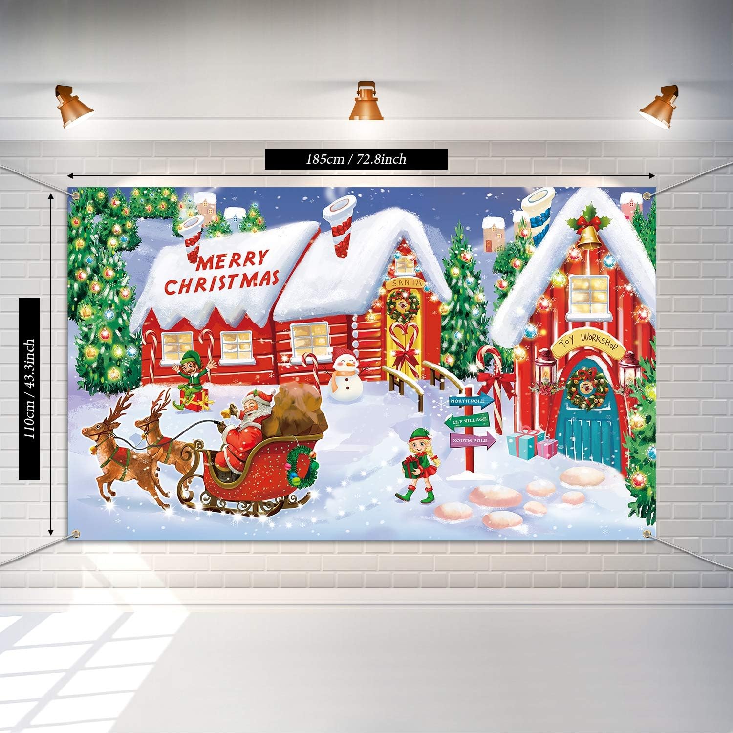 Blulu Christmas Wall Scene Santa Backdrop Extra Large Fabric Door Cover Decor Christmas Banner North Pole Village Setters Photo Booth Background for Holiday Decoration Supplies - Image 3
