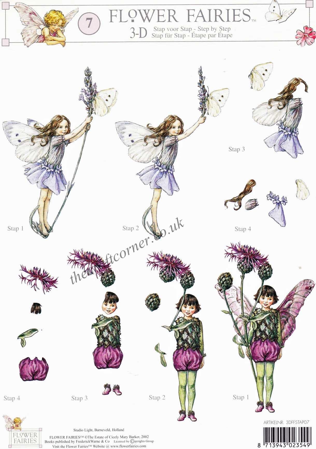 Flower Fairies 7 Lavender & Greater Knapweed Fairies by Cicely Mary Barker 3d Decoupage Sheet