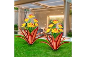 TOMBABY Huge Metal Agave Plants Outdoor Decoration Outdoor Garden Decorated with Flowers Mexican Yard Art Plant Garden Gift (Yellow 2 Pack)