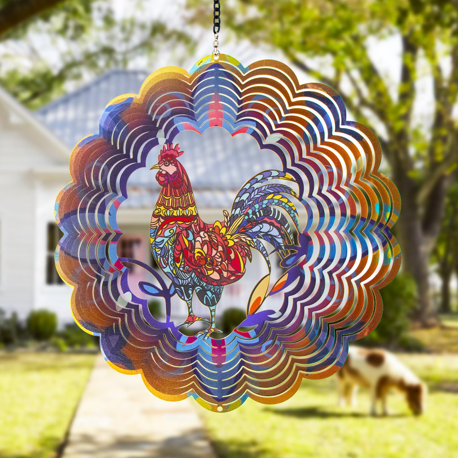 Rooster Metal Wind Spinners - Chicken Gifts for Women Mom Men Dad Grandpa,Hanging Wind Spinner for Outdoor & Indoor Decorations, 12 inch for Ornament Gifts
