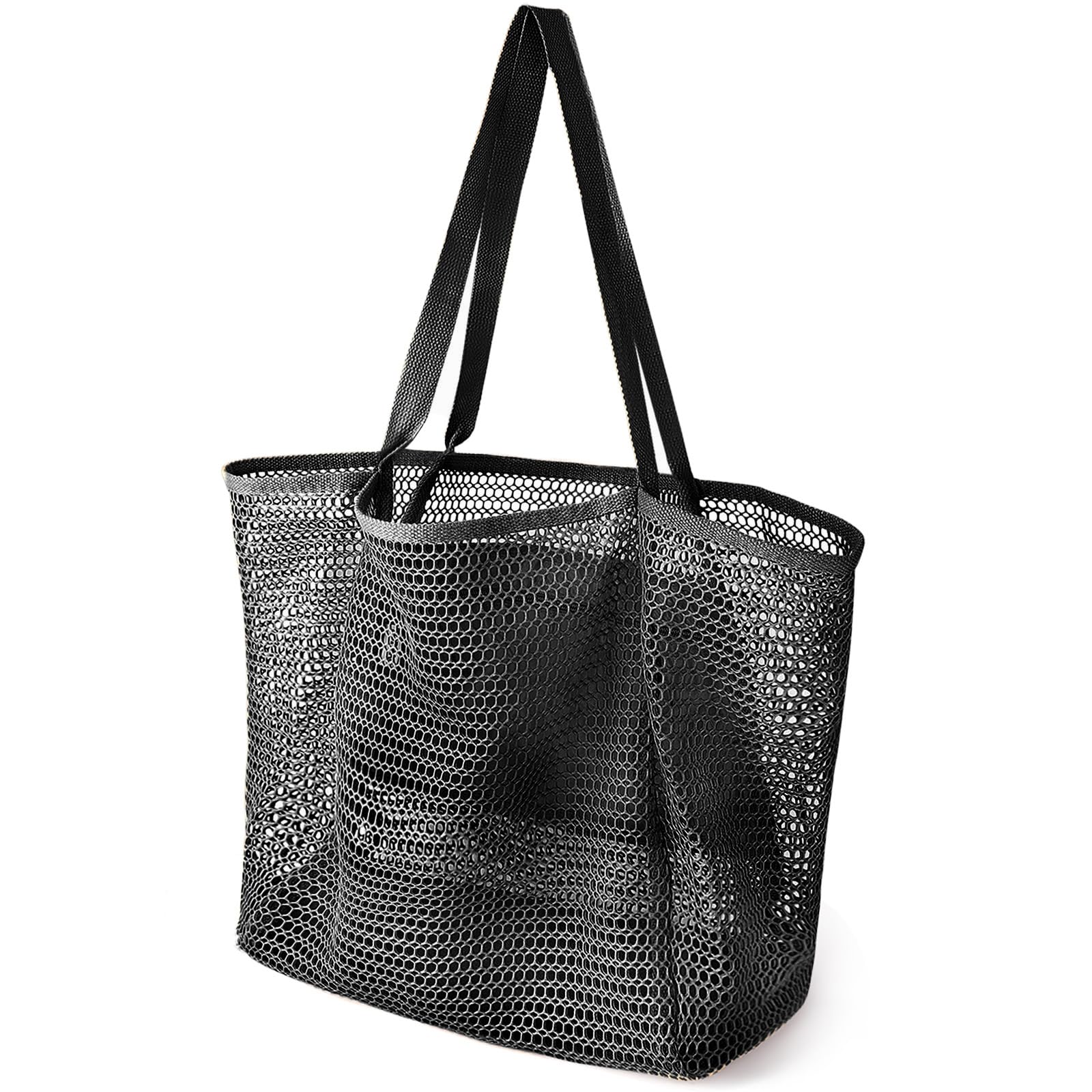 Photo 1 of HOHOM Beach Bags for Women, Summer Travel Mesh Tote Bag with Large Inner Pocket, Sandproof Woven Shoulder Handbag Swim Pool Bag, Suit for Family Vacation Essentials