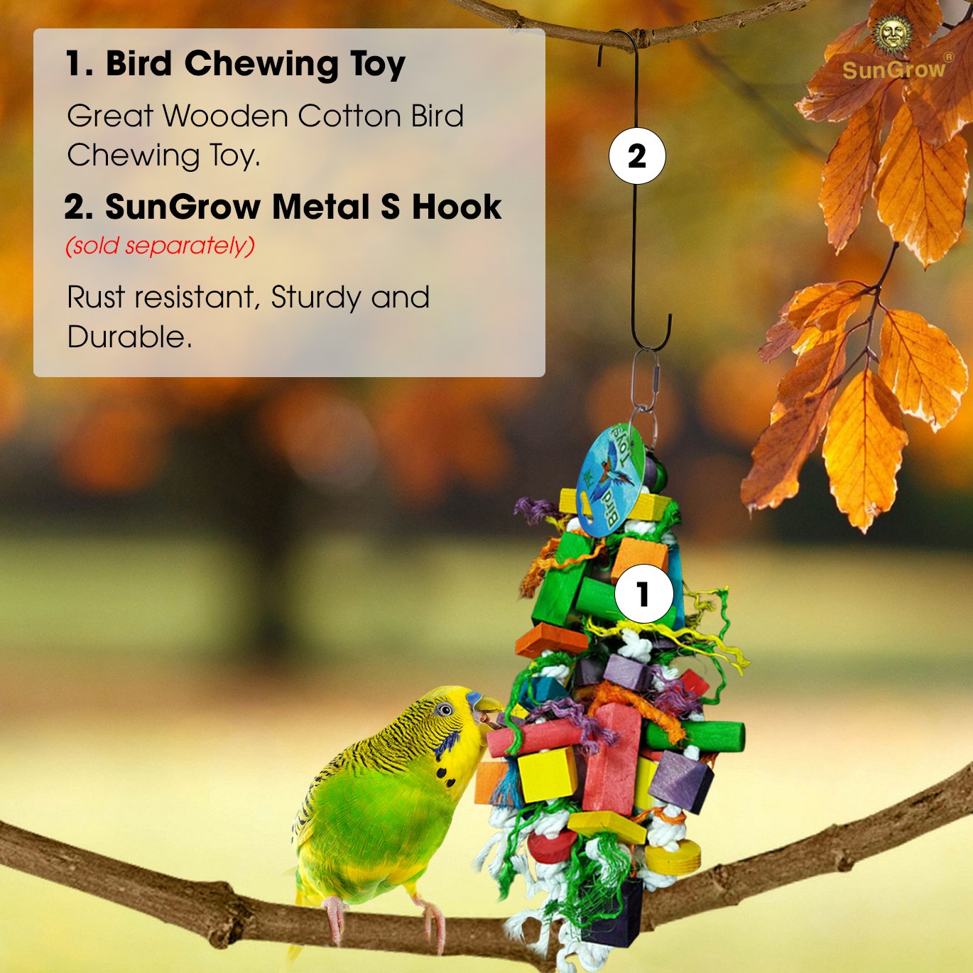 Bird Chewing Toy by SunGrow –The Perfect Parrot Toy; Aids in the Physical & Psychological Being of your Parrots; Safe to Chew; 100% Natural & Non-Toxic