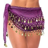 Belly Dance Hip Scarf Belly Dancer Outfit 3-Layer Gold Coin Crochet Design, Suitable for Yoga Belly Dancing