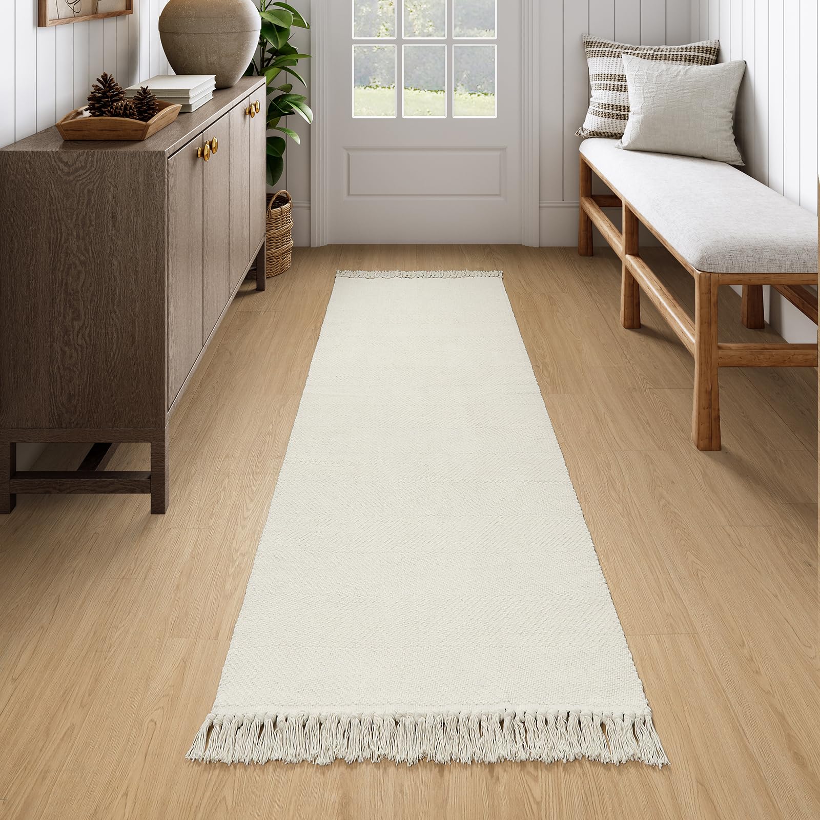 Photo 1 of Collive Long Hallway Runner Rug 2.6' x 7', Washable Runners Indoor Entryway Rug, White/Beige Braided Woven Kitchen Carpet Low Profile Front Door Mats for Laundry Room Bedroom Doorway