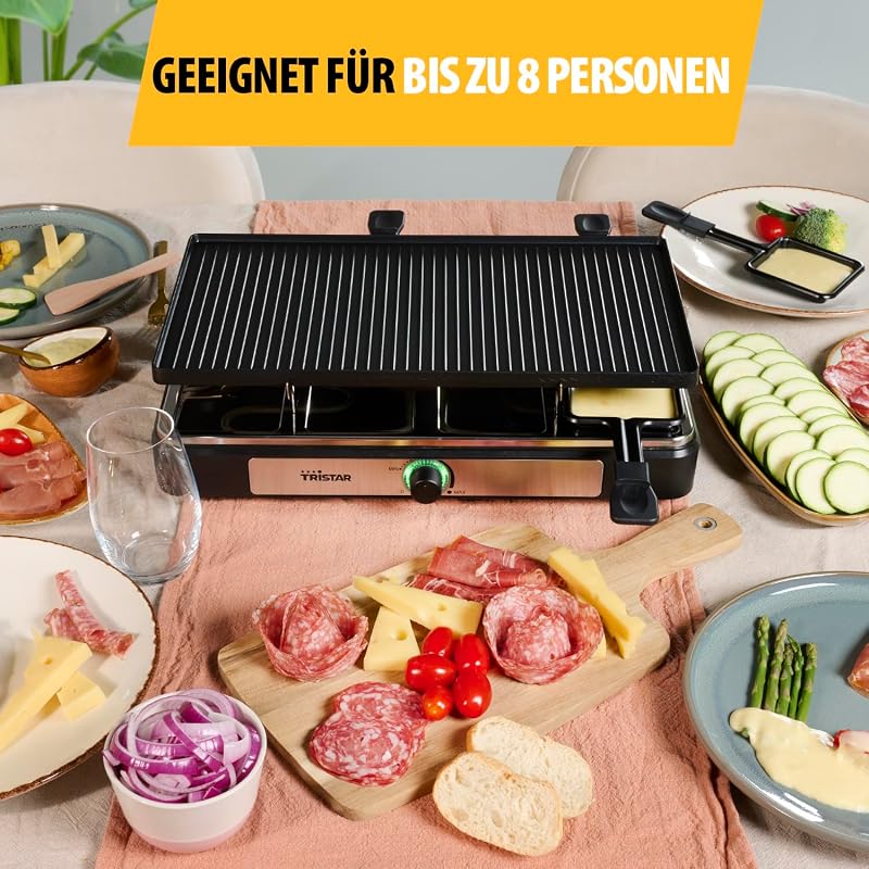 Raclettegerät RA-2748 – 3-in-1 – Raclette/Kochstein/Grill/Teppanyaki – Für 8 Personen – 1400 W