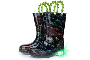 Funspread Toddler Kids Rain Boots - Light Up Boys Rainboots Boots Waterproof Lightweight Outdoor Shoes with Easy-On Handles (Toddler/Little/Big kids)