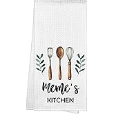 WAITPI Meme's Kitchen Towels, Meme Grandma Christmas Birthday Gifts Hand Towels for Grandma Meme from Grandkids, Rustic Farmhouse Decorative Tea Dish Towels for Room Mother's Day Decor 16x24 in
