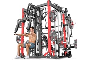 XGSW XINGESIWR Smith Machine，Multi-Function Squat Rack Power Cage with Cable Crossover System,with Optional Weight Bench, Olympic Barbell Weight Set, for Home Gym
